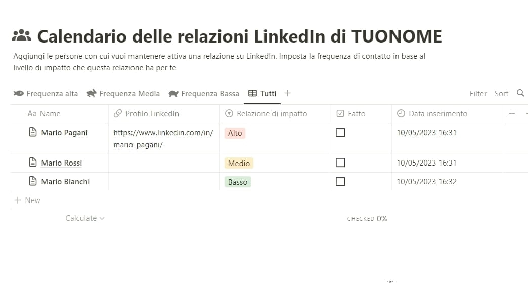 Calendario delle relazioni database