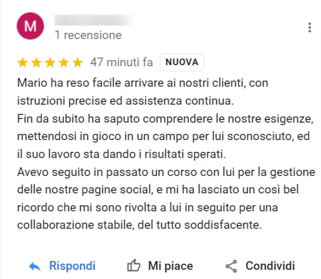 Testimonianza gestione campagne pubblicitarie mariF